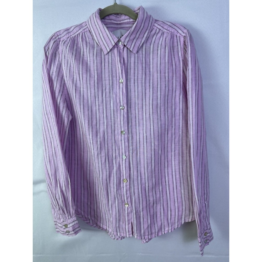 Lola River NYC Striped ButtonDown Women's Sz Medium Long Slv Lilac Color NWT